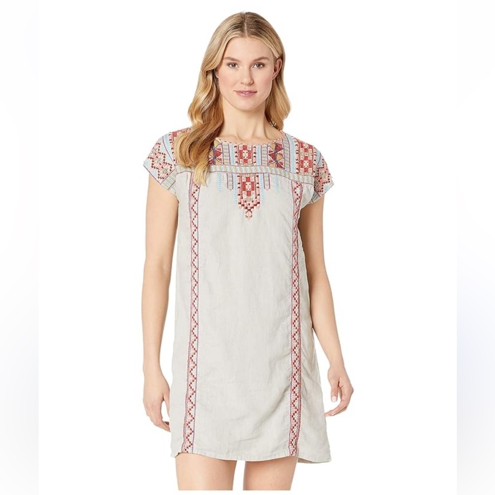 Johnny Was Ezra Embroidered Linen Shift Tunic Mini Dress